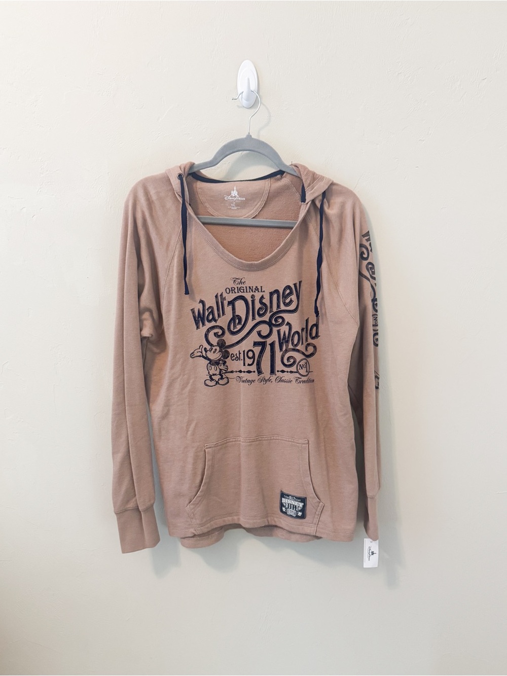 Disney Parks Women's Light, Soft Hoodie in Light Brown with Black Mickey Graphic